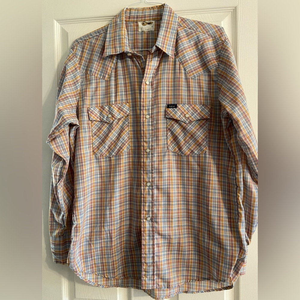 Vtg Key Saddle King Western Pearl Snap Shirt Made In USA Mens 16.5 Size 35 Check